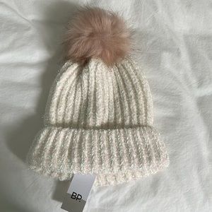 BP ivory and pink pomp pomp winter hat